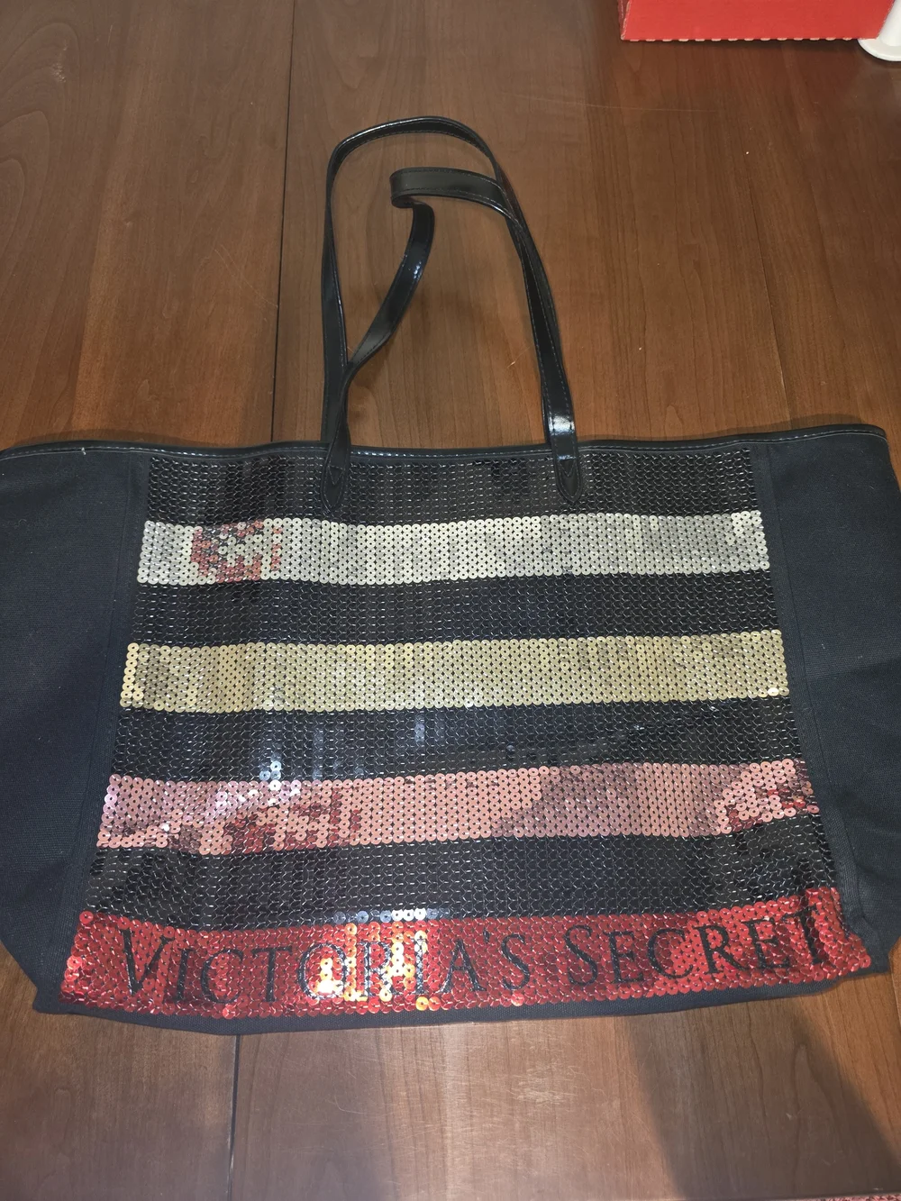 Victoria's Secret Black Sequin Stripe Tote Bag